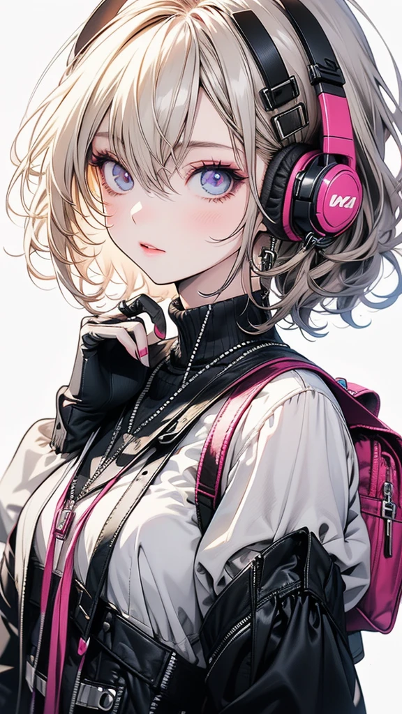 Anime girl with headphones and backpack looking at cell phone, Anime Style 4 k, (Very delicate and beautiful face), (Beautiful eyes in every detail), Digital anime art, Nightcore, Digital anime illustration, Anime Styled digital art, anime art wallpaper 4k, anime art wallpaper 4k, Anime art style, Anime digital art, Anime Style artwork, Anime Style. 8k, detailed Digital anime art