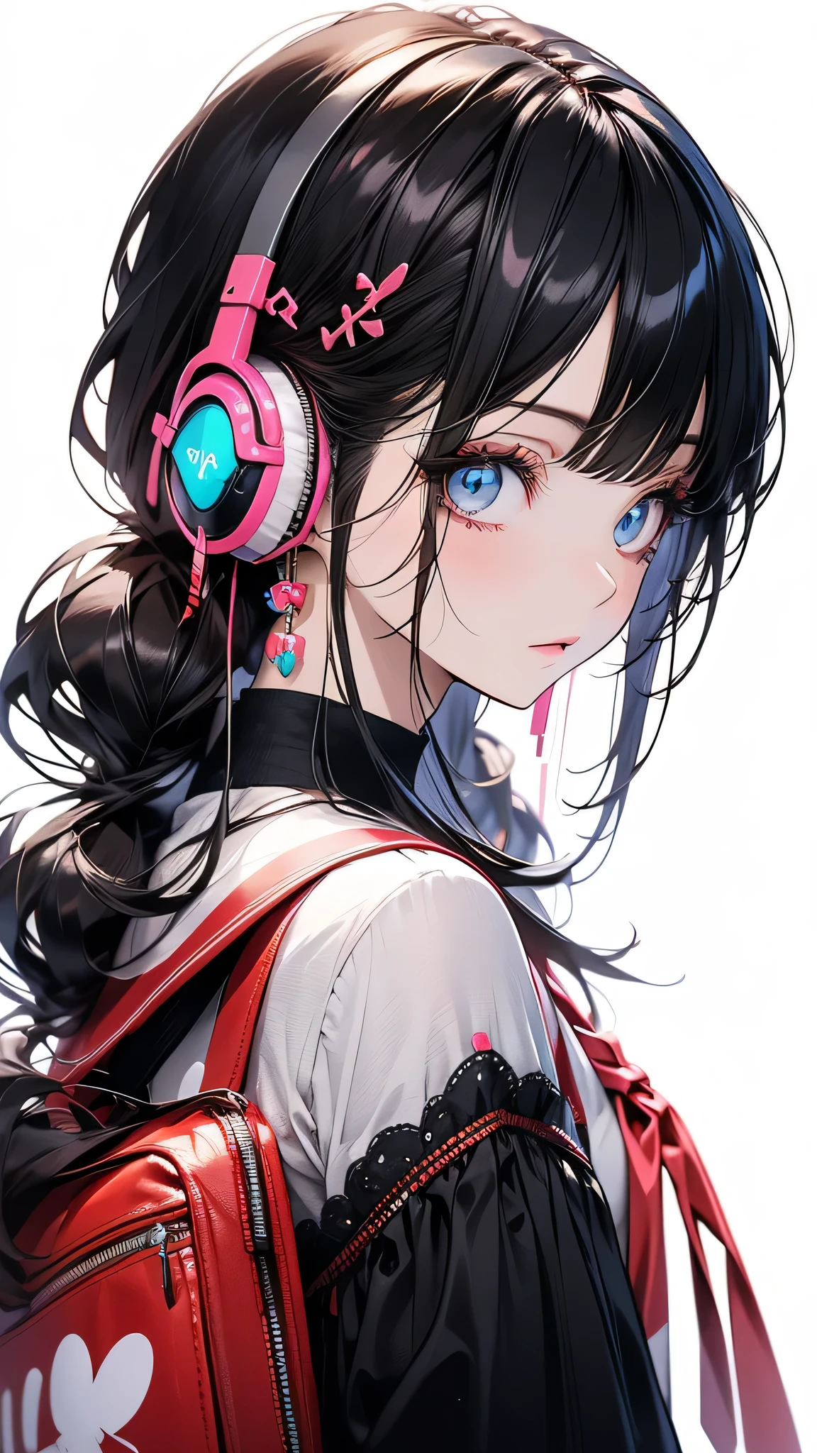 Anime girl with headphones and backpack looking at cell phone, Anime Style 4 k, (Very delicate and beautiful face), (Beautiful eyes in every detail), Digital anime art, Nightcore, Digital anime illustration, Anime Styled digital art, anime art wallpaper 4k, anime art wallpaper 4k, Anime art style, Anime digital art, Anime Style artwork, Anime Style. 8k, detailed Digital anime art