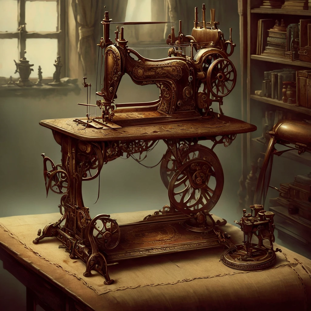 VictorianPunkAI, sewing machine, ultra detailed, intricate, cluttered environment