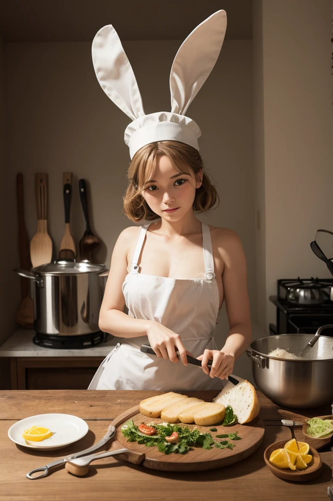 rabbit holding a spatula, with cook's hat 