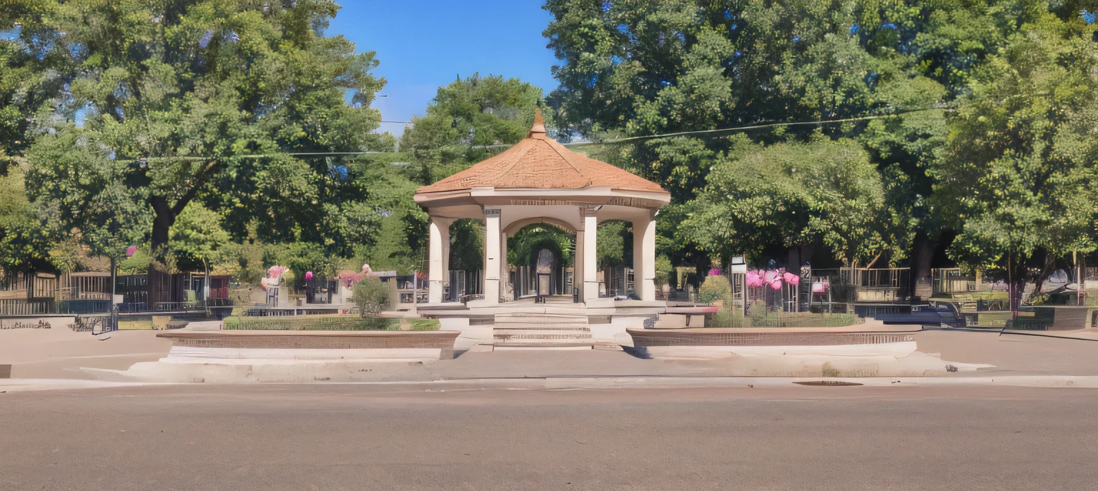 Public square with gardening and beautiful garden trees.