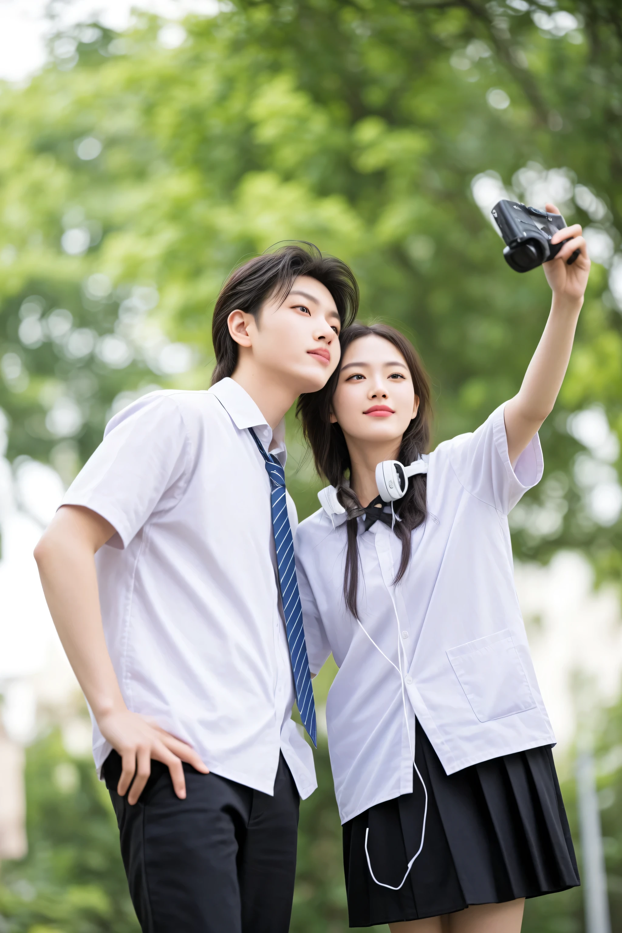 they are posing for a picture while taking a picture of themselves, portrait shot, in love selfie, selfie shot straight on angle, photo taken with nikon d750, photo taken with nikon d 7 5 0, shot with canon eoa 6 d mark ii, still from a live action movie, high quality photos, scene from live action movie, 8k selfie photograph