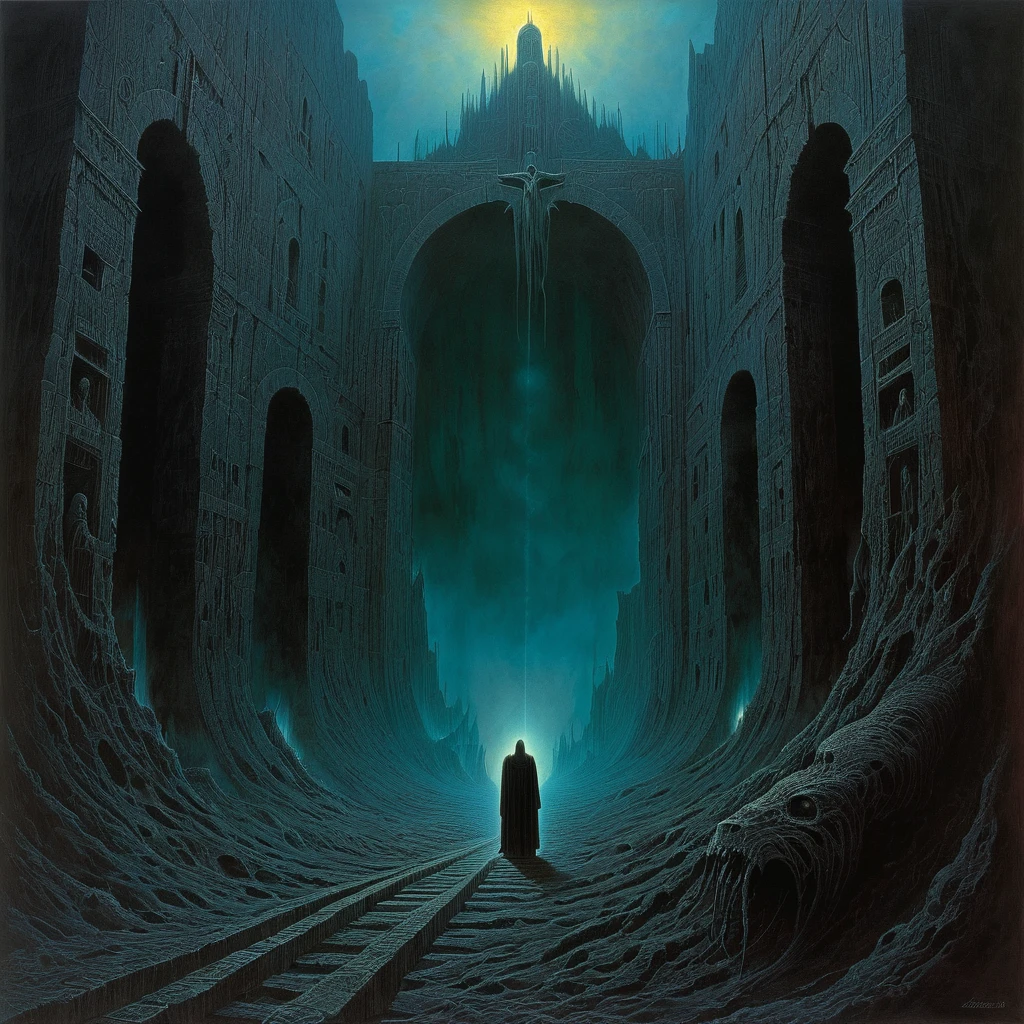 dan seagrave, dante, Abandon All Hope, Ye Who Enter Here, hell religious art purgatory zdzislaw Beksinski, abyss inferno, lost, wanderer