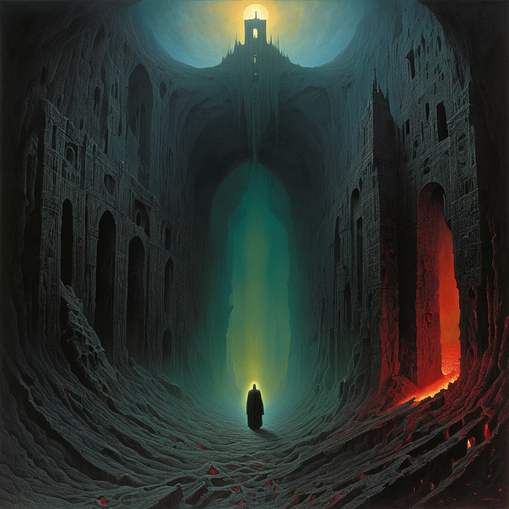 dan seagrave, dante, Abandon All Hope, Ye Who Enter Here, hell religious art purgatory zdzislaw Beksinski, abyss inferno, lost, wanderer