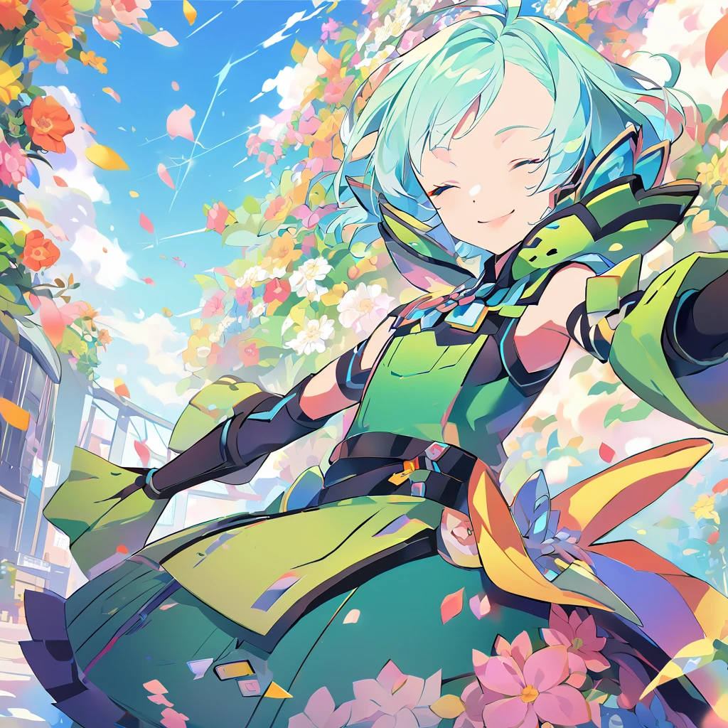 (score_9:0.9),score_8_Excellent,score_7_Excellent,Anime Style,evaluation_safety,(PDXL),Floral,Green Dress,One boy,alone,Mouth closed,smile,Look to the side,