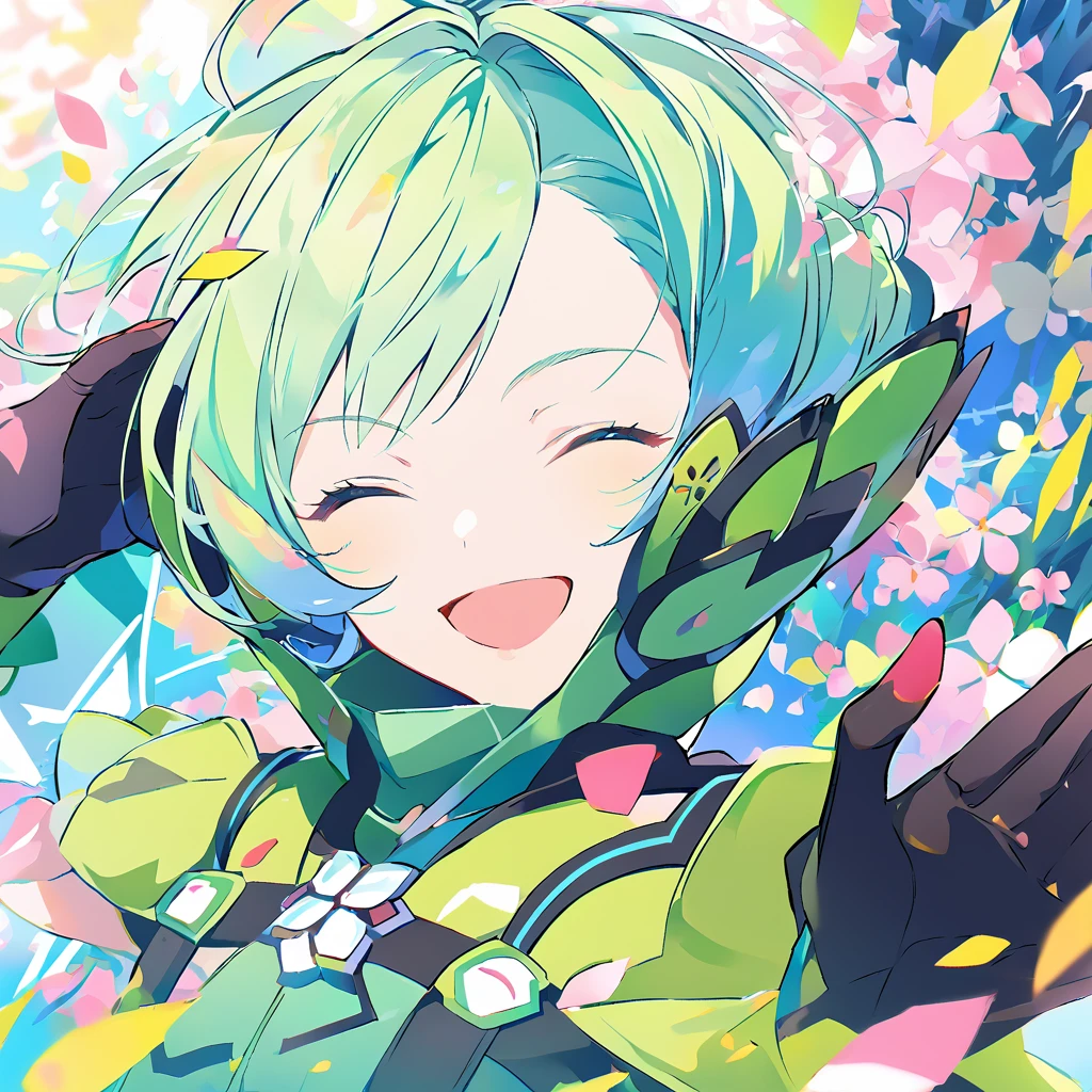 (score_9:0.9),score_8_Excellent,score_7_Excellent,Anime Style,evaluation_safety,(PDXL),Floral,Green Dress,One boy,alone,Mouth closed,smile,Look to the side,