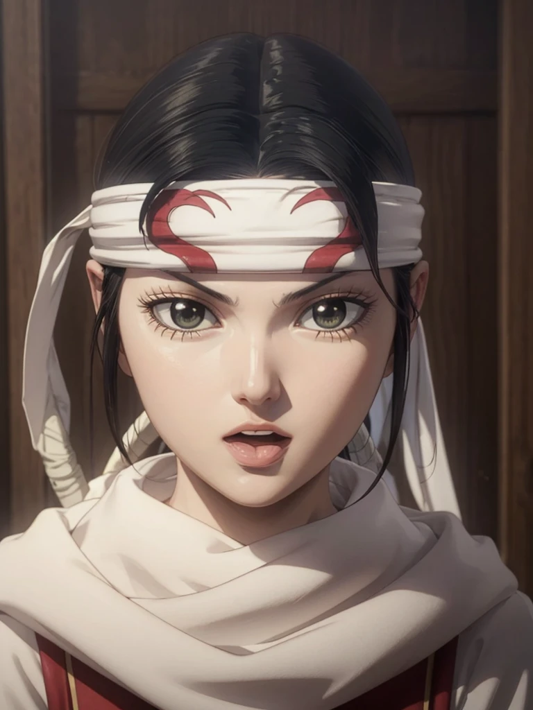 standing alone kyoukai looking at viewer headband extremely beautiful girl posing perfect face detailed perfect detailed beautiful art work tongue out mouth open