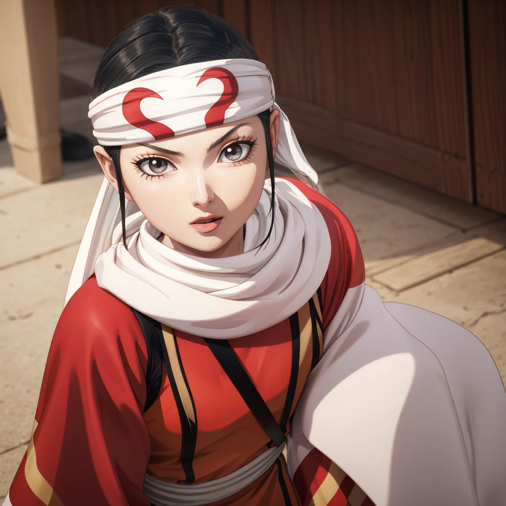 standing alone kyoukai looking at viewer headband extremely beautiful girl posing perfect face detailed perfect detailed beautiful art work tongue out mouth open