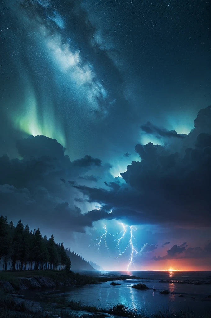 rain thunder night sky landscape fantasy background