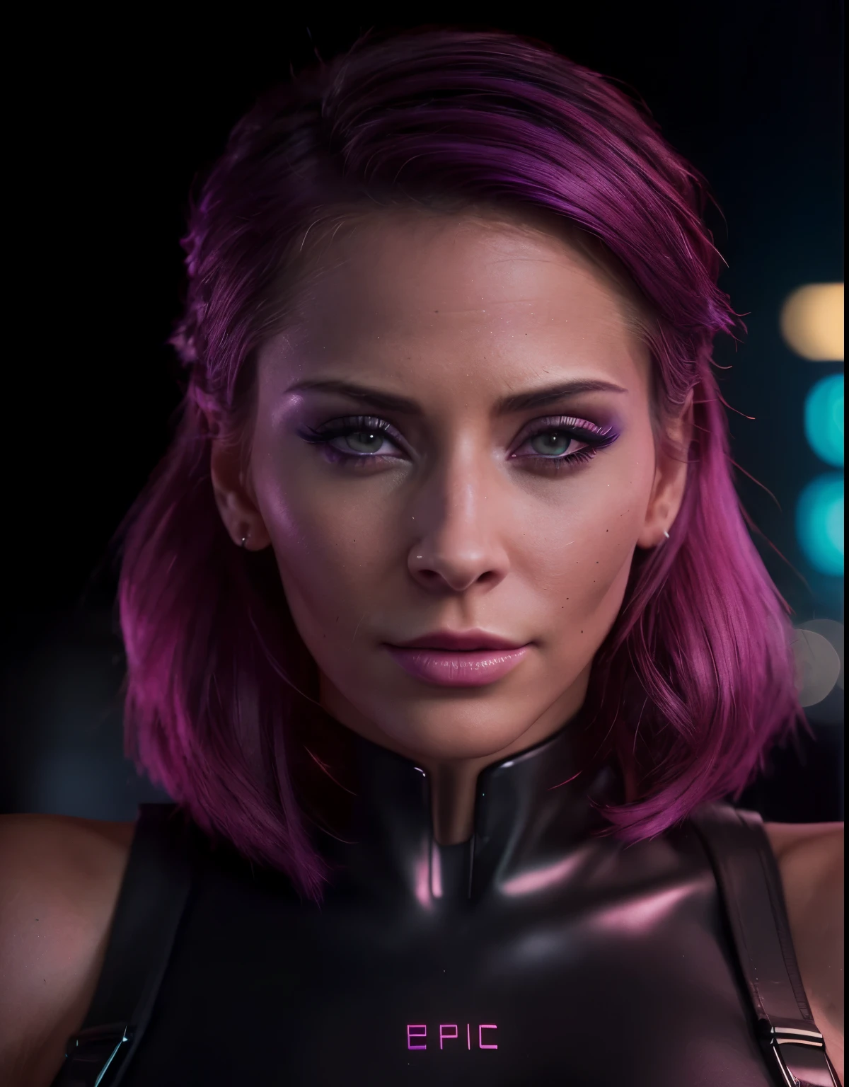 neonpunk style cinematic film still breathtaking  (realistic, photorealistic),  a 30 years old woman  wearing bdsm suit, (high quality skin:1), (high detailed face skin:1.1), (realistic iris:1.1), (realistic pupils:1.1),  (skin pores, skin imperfections),
 Madisonivyquiron woman, . award-winning, professional, highly detailed . shallow depth of field, vignette, highly detailed, high budget Hollywood movie, bokeh, cinemascope, moody, epic, gorgeous, film grain, grainy . cyberpunk, vaporwave, neon, vibes, vibrant, stunningly beautiful, crisp, detailed, sleek, ultramodern, magenta highlights, dark purple shadows, high contrast, cinematic, ultra detailed, intricate, professional