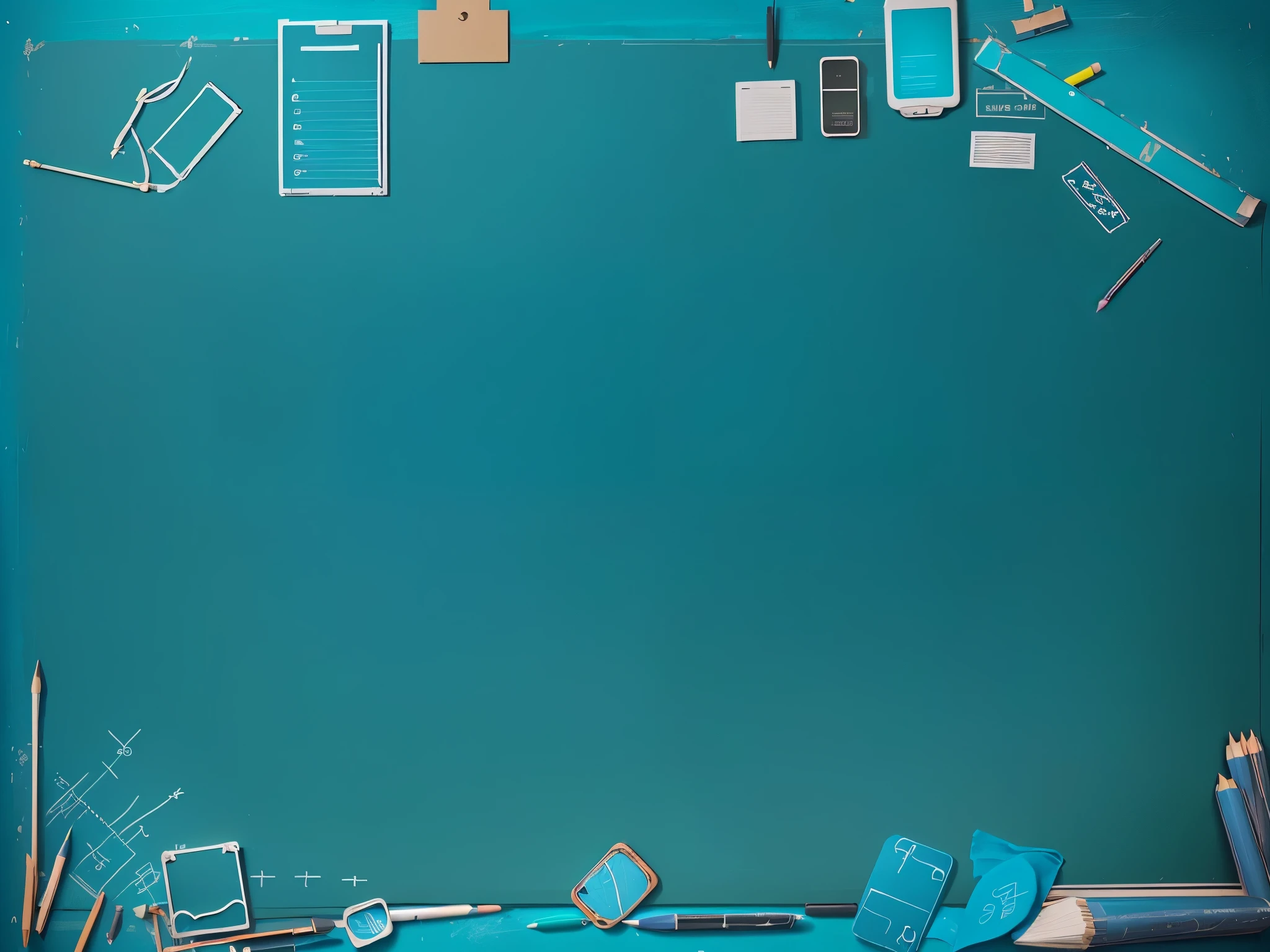 a close up of a blue background with a bunch of different items, flat background, highschool background, detailed school background, simple background, classroom background, minimal background, resources background, plain background, iconography background, best on adobe stock, minimalistic background, blackboard in background, amazing blue background theme, desktop background, watermark:-1, illustration!, basic background, School chalkboard. Sketchy background with hand drawn school supplies. Education concept