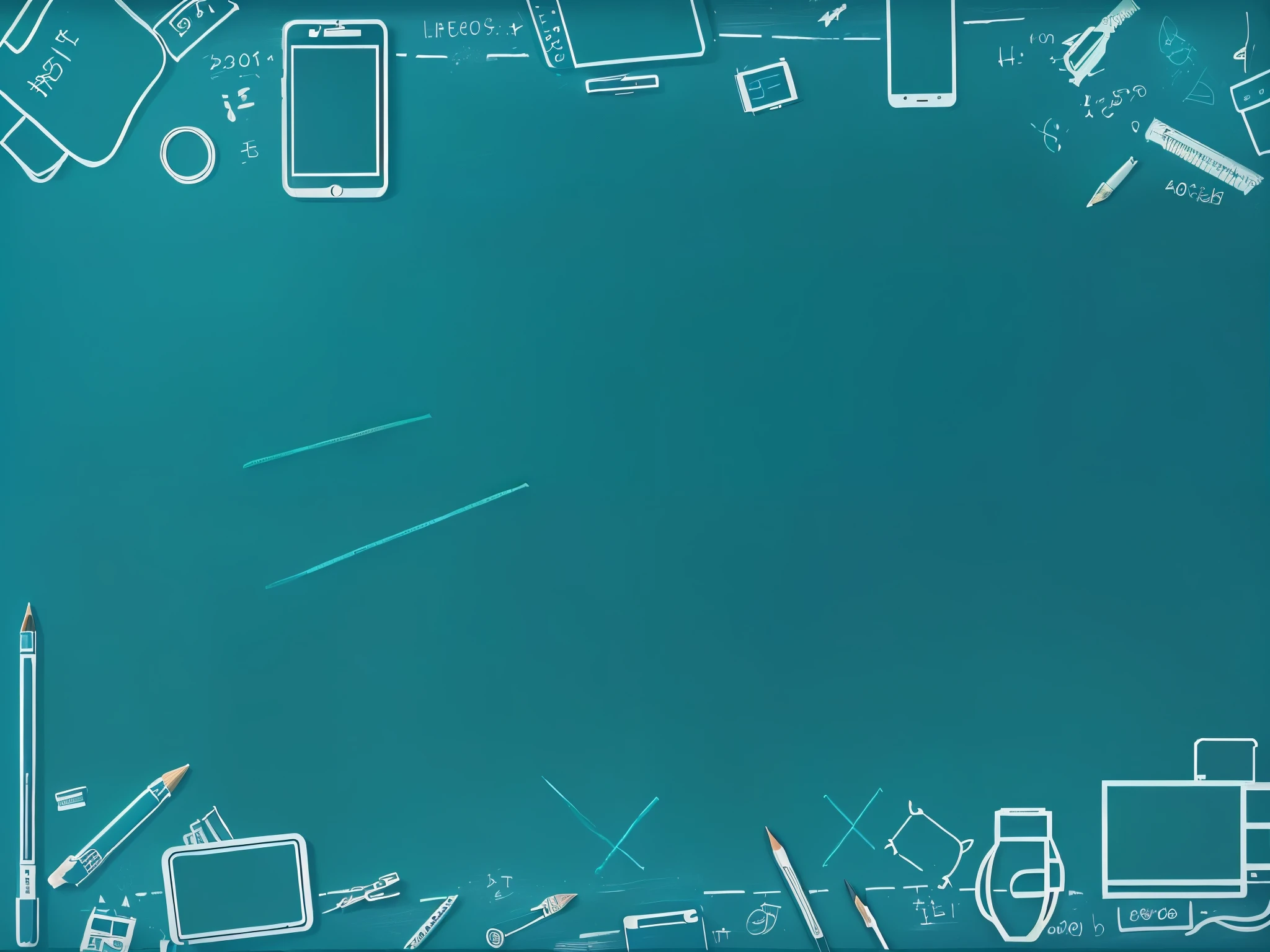 a close up of a blue background with a bunch of different items, flat background, highschool background, detailed school background, simple background, classroom background, minimal background, resources background, plain background, iconography background, best on adobe stock, minimalistic background, blackboard in background, amazing blue background theme, desktop background, watermark:-1, illustration!, basic background, School chalkboard. Sketchy background with hand drawn school supplies. Education concept