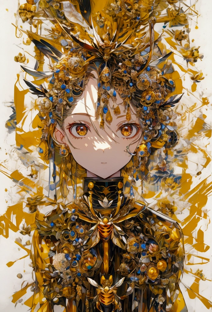 ((Unprocessed photo)), ((First work)), Anthromorphic humanoid honey bee in royal attire, antennae, four arms, androgynous