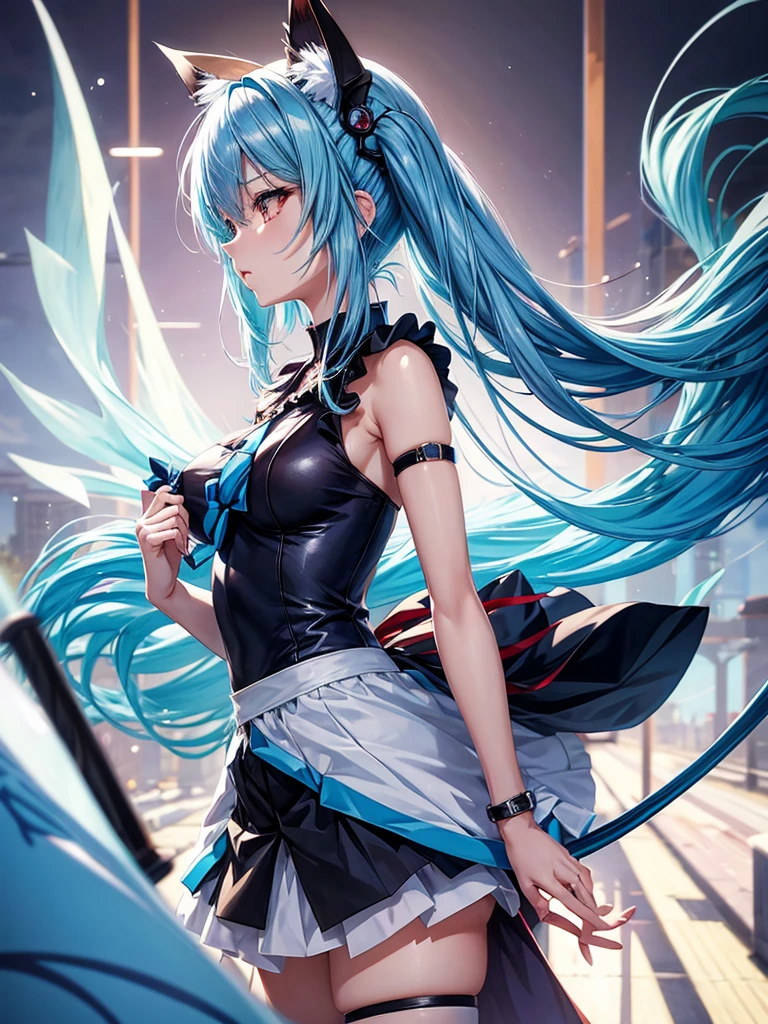 Anime girl with blue hair and cat ears, 2D Animation style, ayanami, 2D Animation, Anime Moe Art Style, by Shimo, I deny that, Anime Style 4k, 2D Art, 2D Art, Anime Girl Profile, From Arknights, by Puru, No type, by Kamaguruka, Also