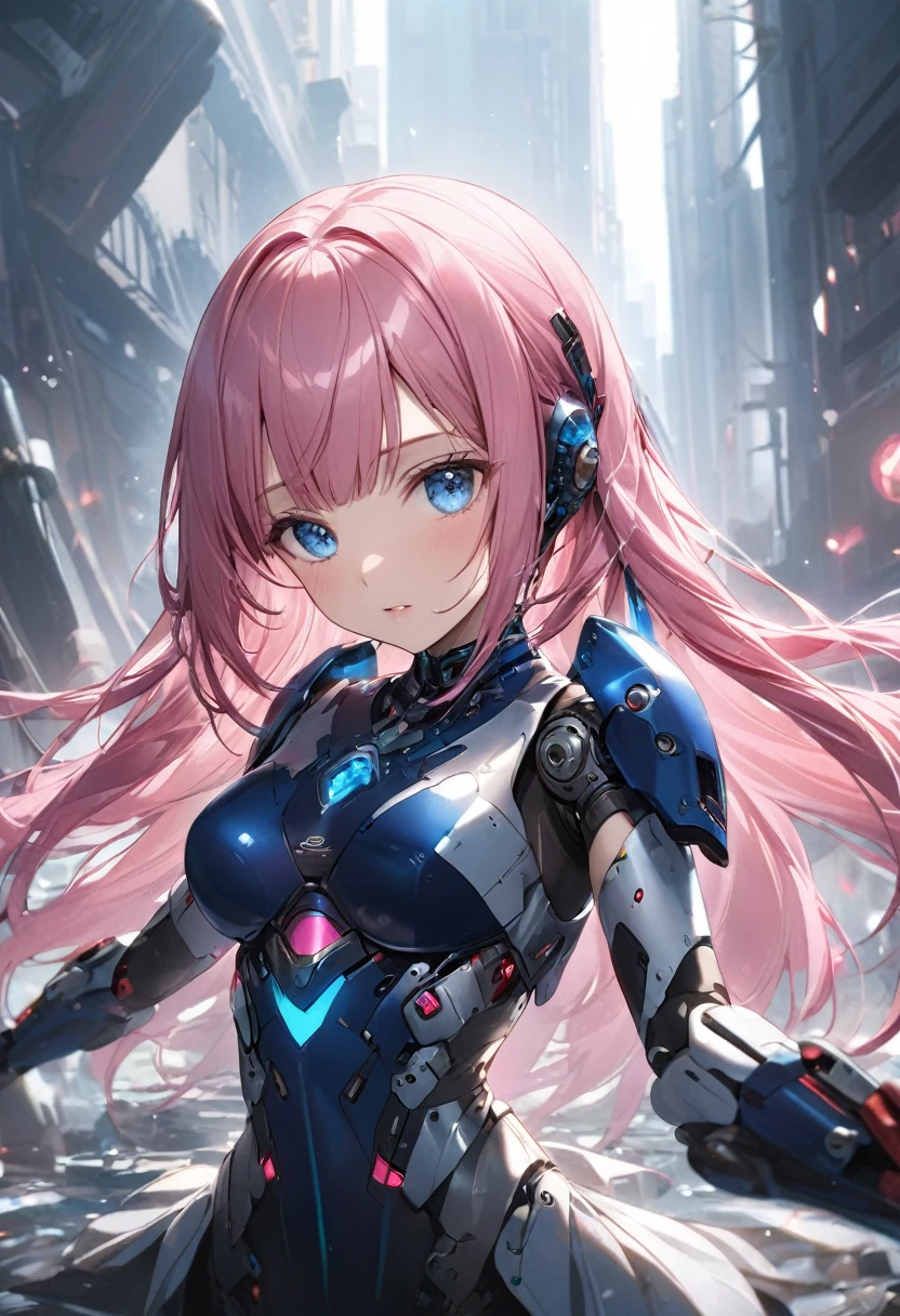 Precision Android、Girl with pink hair、blue eyes、Twin Drill、A scene from a movie