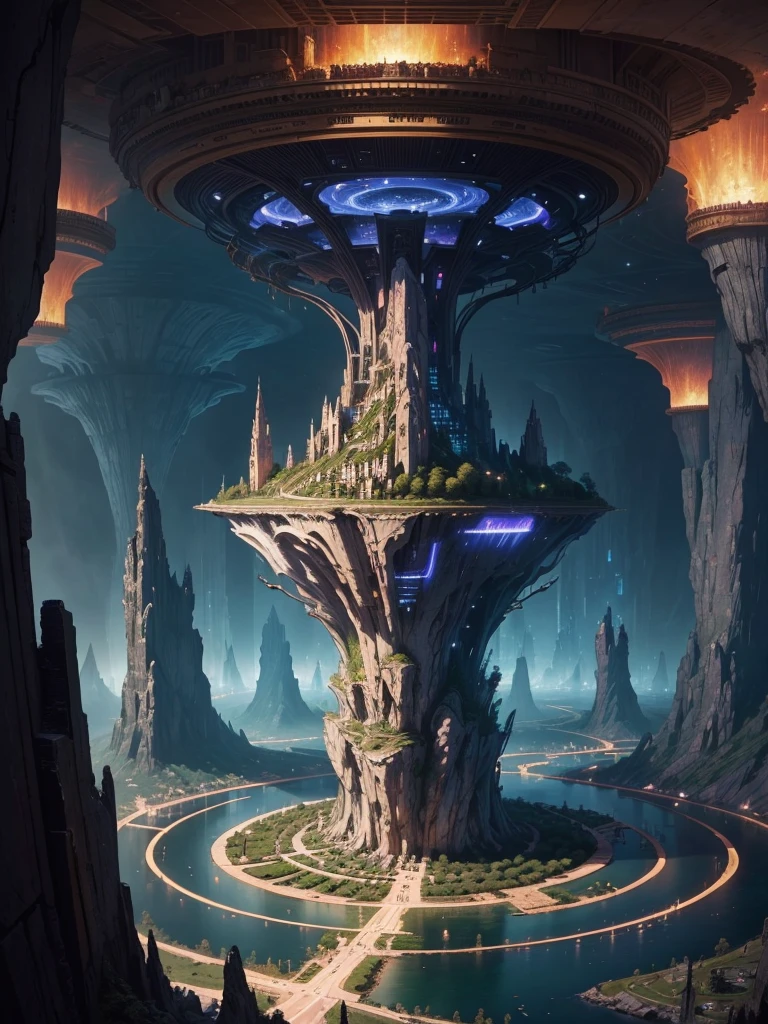 Best Quality,8k,Huge underground city,Underground Labyrinth,mysteriouultidimensional,A world beyond imagination,Different dimension,romantic,High Dimension,Fantasy,Different space,Nature,romantic,A world beyond imagination,Dream world,Skyscrapers,Huge river,masterpiece,最高masterpiece,perfection,