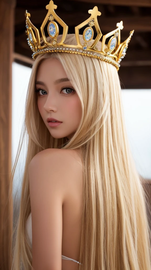 Golden Goddess　gorgeous　crown　America　White　Blonde　Facing directly ahead