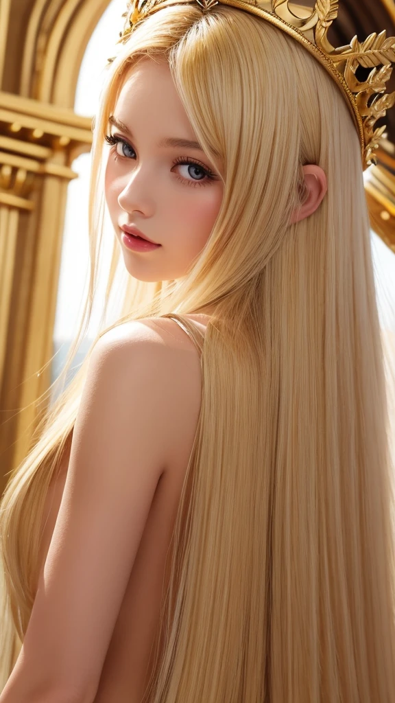 Golden Goddess　gorgeous　crown　White　Blonde　Facing directly ahead