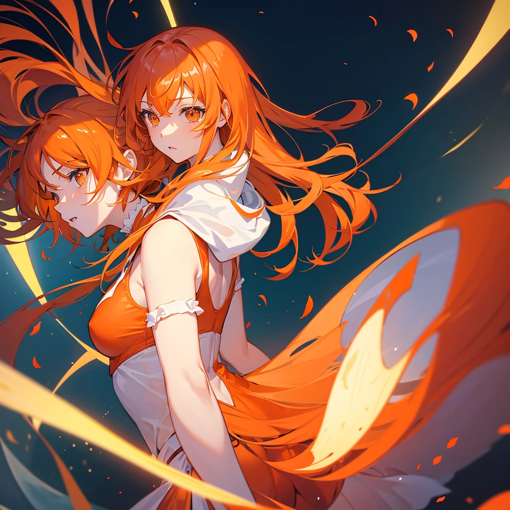 create an orange hair anime girl , gentle from a distant angle and she alone, Background transparent 
