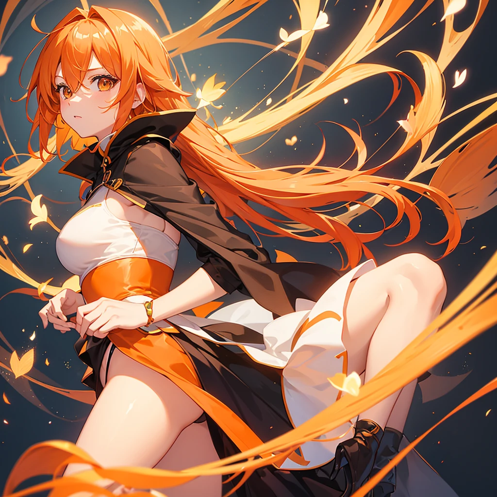 create an orange hair anime girl , gentle from a distant angle and she alone, Background transparent 