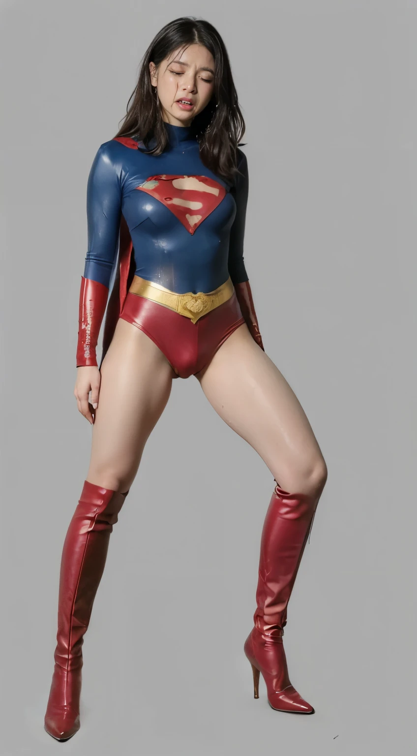 No background、(((Bleeding from the crotch)))、(((Eyes closed)))、(((Tears overflow from my eyes)))、(((Are crying)))、(((sweating)))、(((Sweaty)))、(((I'I'm always sweating)))、(((tolerates heat)))、(((Beautiful legs in black tights.)))、(((Legally expressing painful beauty)))、((((Make the most of your original images)))、(((体にぴったりフィットするSupergirl Costume)))、(((Supergirl Costume)))、(((short and beautiful hair)))、(((suffering)))、(((Please wear black tights....、Wear red boots)))、((Best image quality、8k))、((Highest quality、8k、masterpiece:1.3))、(((Preserve background )))、Sharp focus:1.2、Beautiful woman with perfect figure:1.4、Slim Abs:1.2、Wet body:1.5、Highly detailed face and skin texture、8k