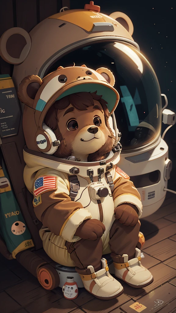light brown bear Wear a cute, bright astronaut suit.