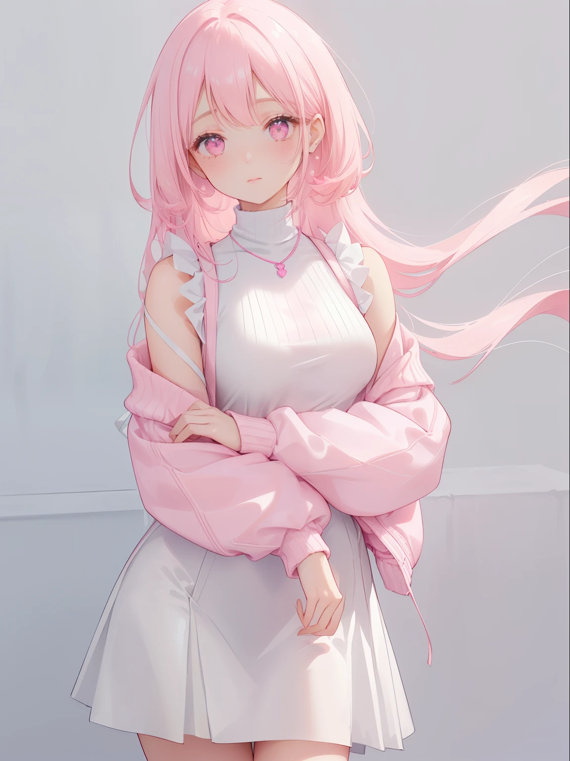 a woman in a pink sweater dress and white socks posing, intriguing outfit, multilayered outfit, y 2 k style, y2k style, white and light-pink outfit, minimal bodycon feminine costume, pink clothes, y 2 k, y2k, white and pink, beautiful clothes, pastel clothing, designed for cozy aesthetics!, intricate outfit