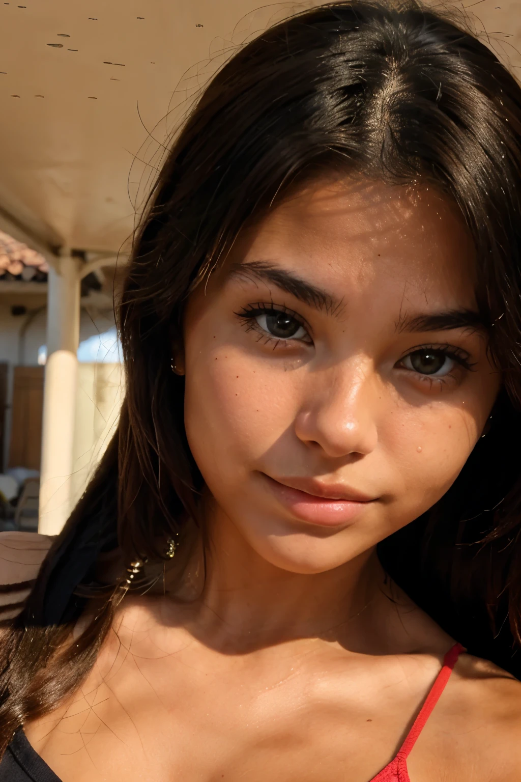 generates the face of a fairly tanned young woman aged 20
