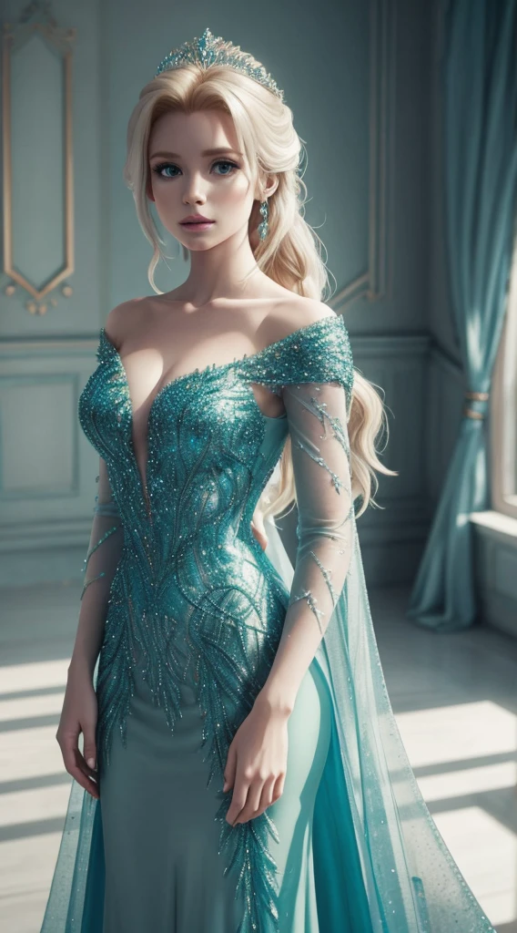 Haley Quinn, a frozen princess in a green dress, frozen ii movie still, render of mirabel madrigal, tight long and dress, elsa green dress, tight fashion, portrait of elsa of arendelle, disney render, elsa frozen, beautiful elsa, portrait of elsa from frozen, animated movie still, greta thunberg, elsa from frozen, official render, elsa, full body render, wearing a dress made of vines