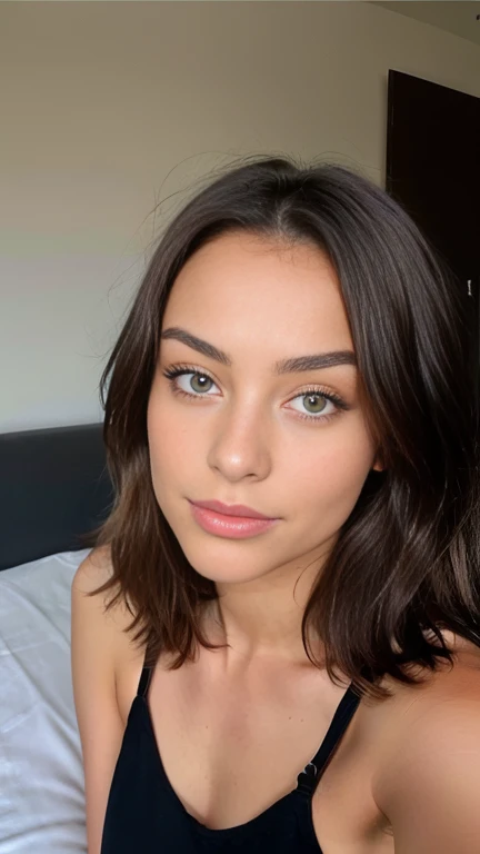 Très belle brune sexy, Autre , poitrine, yeux bleu clair, très détaillé, 22 ans, visage innocent, cheveux naturellement lisse, haute résolution, oeuvre d'art, meilleure qualité, détails élevés et complexes, très détaillé, netteté, peau détaillée, texture de peau réaliste, texture, yeux détaillés, professionnel, 4k, Sourire charmant, tourné avec Canon, 85mm, légère profondeur de champ, Vision des couleurs Kodak, corps en parfaite forme, extrêmement détaillé, photographe_\( ultra\), photographerealistic, réaliste, Post-traitement, détails maximum, rugosité, La vie réelle, Ultraréaliste, Piedorrealism, Pied, 8K HD