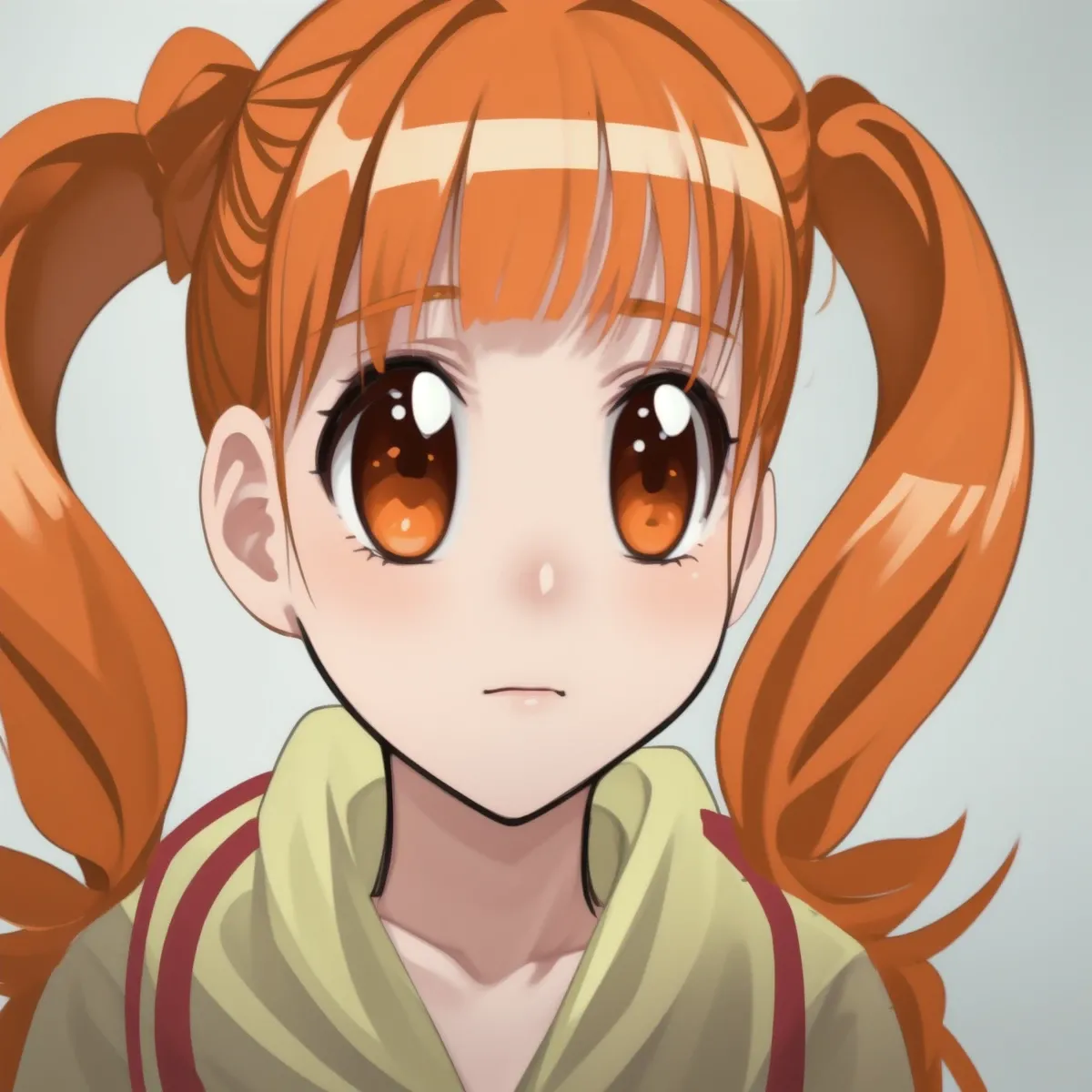 beste Qualität, highres,1 Mädchen,  pigtails orange Haar,  hazle brown eyes , Haar,  