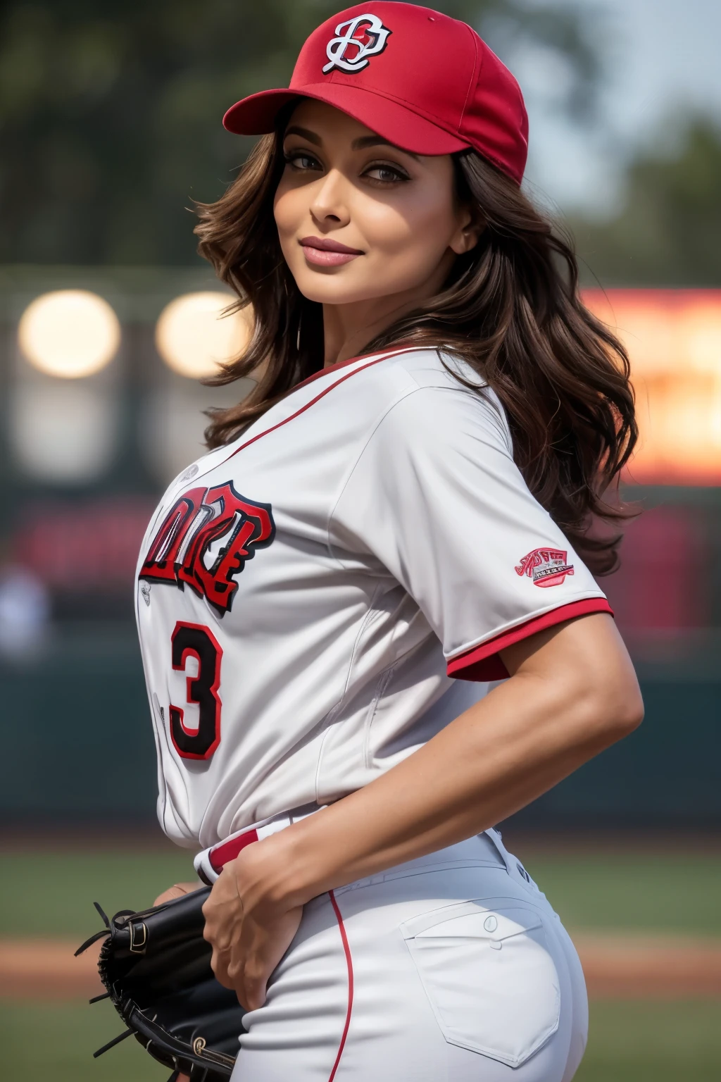 arafed woman in a crop top at a baseball game