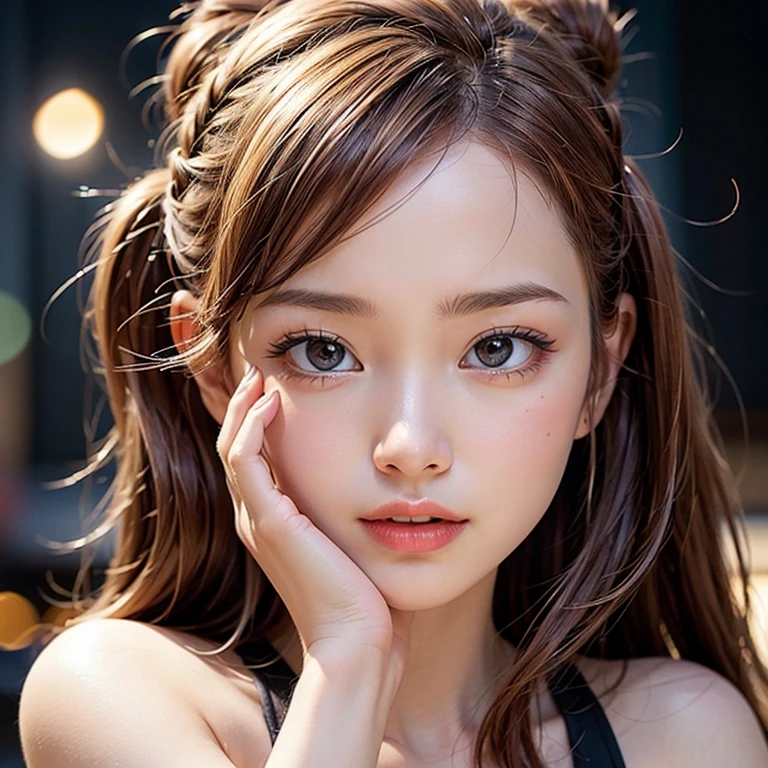 (Extremely Detailed ((Personification as a KAWAII girl of (" Brigitte Bardot "))) with Characteristics Items), High-level, 8K Masterpiece TopQuality Ultra-detailed CG, Absurd detailed wallpaper, PerfectLighting, aesthetic LifeLike Rendering, MysticSight, Haze Tyndall Scattering, (Studio GRAY Background with (Oodles Dazzling RainbowColorParticles (BokeH))), ((Assfocus) RoundlyButts ThighGap), (Exposed:0.5) 🔞 BREAK (Acutance:0.8), (NOGIZAKA FaceVariations) Extremely Detailed very KAWAII FaceVariations, Childish CaptivatingGaze Detailed Reflective Eyes with (SparklingHighlights:1.28), Detailed (Voluminous LongEyelashes:0.88)、Glossy RedLips with beautiful details, Kissable tongue, RosyCheeks, Radiant PearlSkin with Transparency, Glowing DowneyHair . { (Dynamic LifeLike expressions:1.4) | (:d) }, (large eyes:-1) .