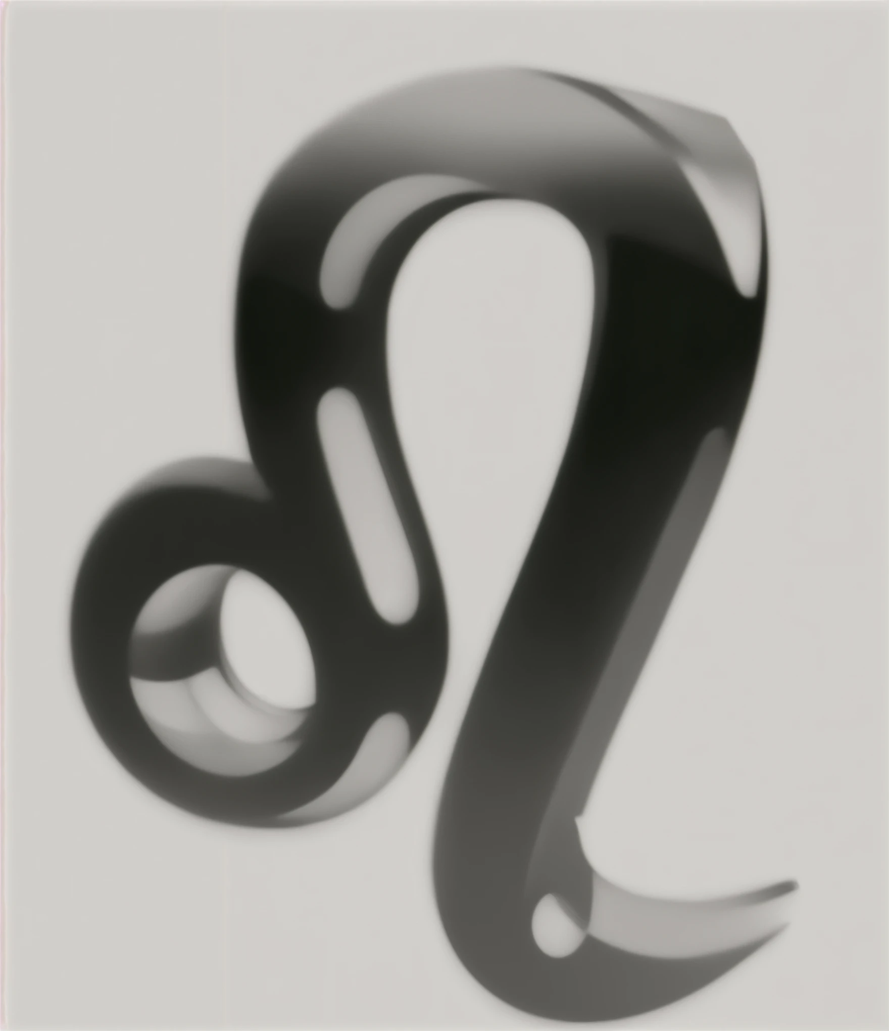 stylized smooth Leo  zodiac sign, 3D CG, reflective glossy black metal, remove gradient on the lower side, increase contrast, smooth surface, simple shapes, remove white haze gradient, (soft rounded edges), only material is the very same single piece of metal, shiny