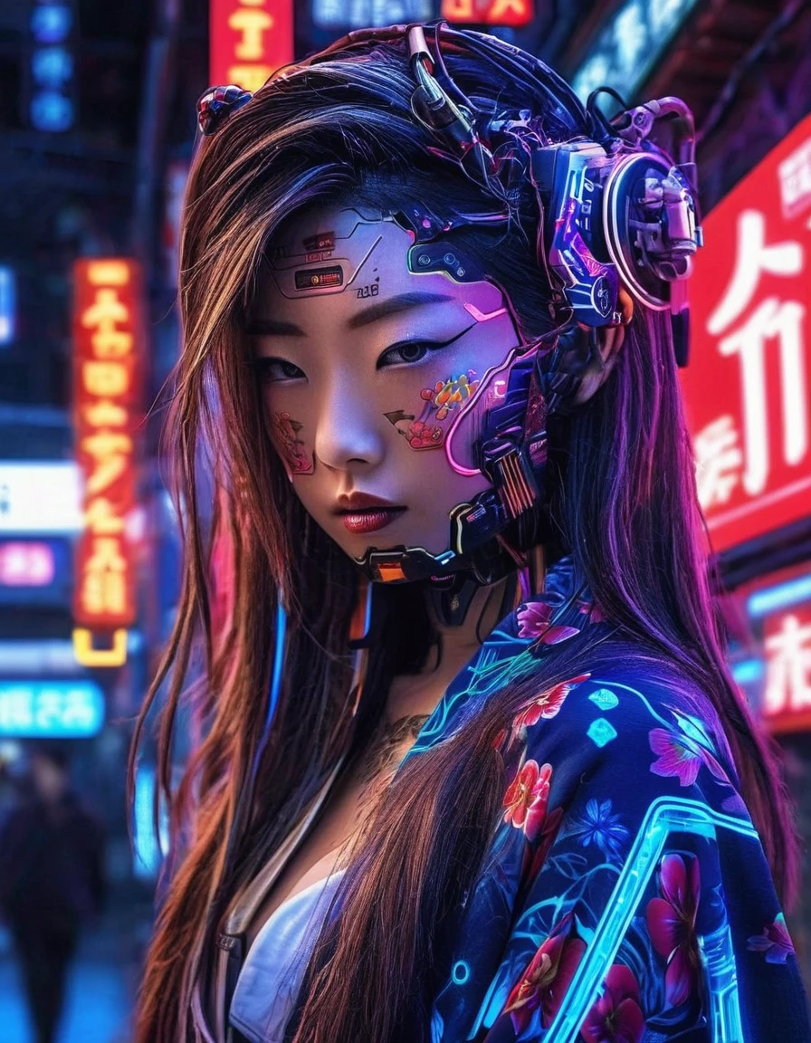 High technology, futuristic, cyborg girl, (photorealistic:1.4), long hair made of cables, robotic, lots of computer cables in the bacground, ultra high res, uhd, 8k, neon lights, japanese culture, kimono, jspanese demon

、asianbeauty、8k、4K、real、Realism、reality、Ultra HD、Asian、beautiful girl、High Quality、Highvision、Hyperdetail、Tattoos on the face、Japanese Tattoo、Japanesetattoo


、Full Body Shot