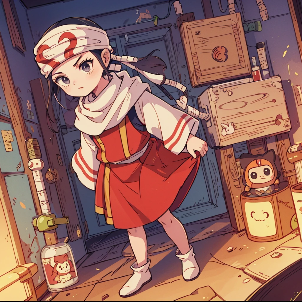 child standing bandana on forehead cowl kyoukai sweet child guarding small room sentry