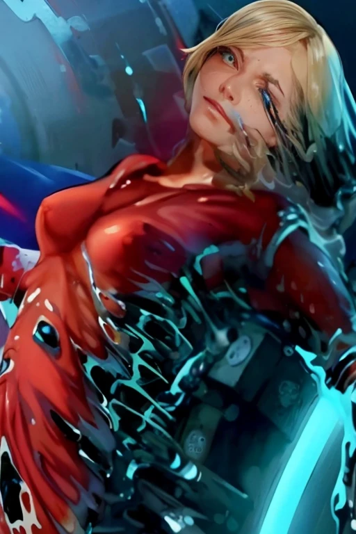 The liquid metal began to pour into the tube, His body was dripping with a lot of liquid metal everywhere., now for the first time he showed an expression across half of his face, extremely ist and ero
