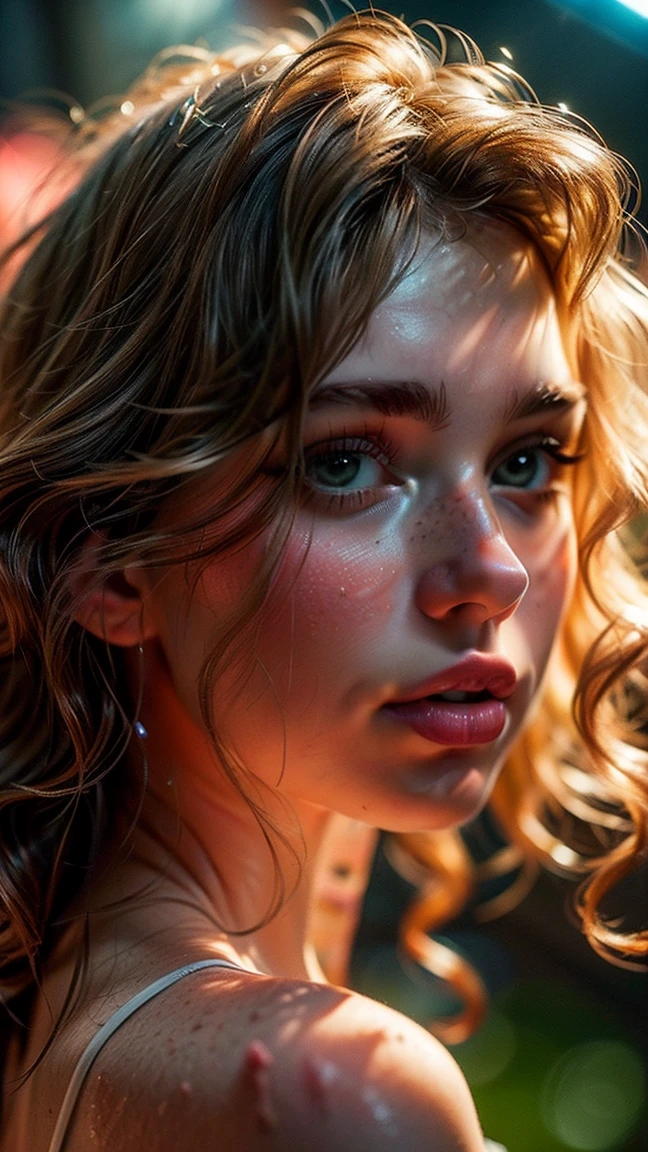 (((ultra realistic))) Photo, masterpiece, top quality, (pale skin), (Ultra detailed face and eyes:1.3), 1 girl, Adult, In Lifchik, ((Eye makeup, pink mascara)), ((large detailed lips)), ((pink wavy hair)), ((Chyolka)) , (Natural breasts), Slim waist. ((Posing)), photoshoot, studio (contour lighting), (The play of light and shadows), depth of field, bokeh, (special attention to skin detail: 1.2), Detailed leather texture, skin pores. (Light atmosphere of the frame. Color range - delicate, Bright, Yellow tones), UDR, ((Film grain)), ((rays)), (Glare), ((Photo from the back)) , ultra detialed,