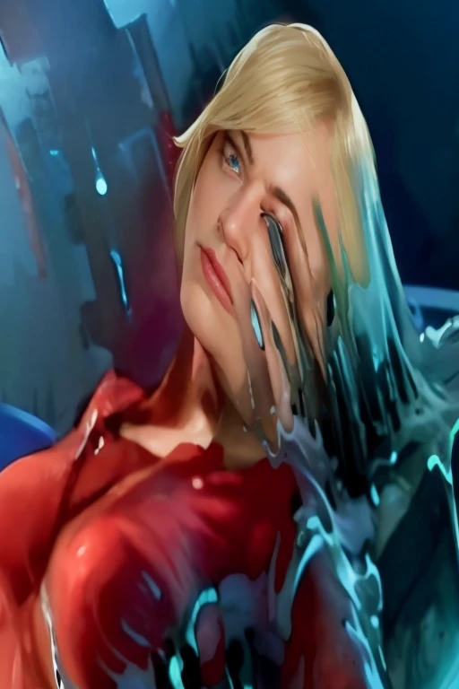 The liquid metal began to pour into the tube, His body was dripping with a lot of liquid metal everywhere., now for the first time he showed an expression across half of his face, extremely sexist and erotic