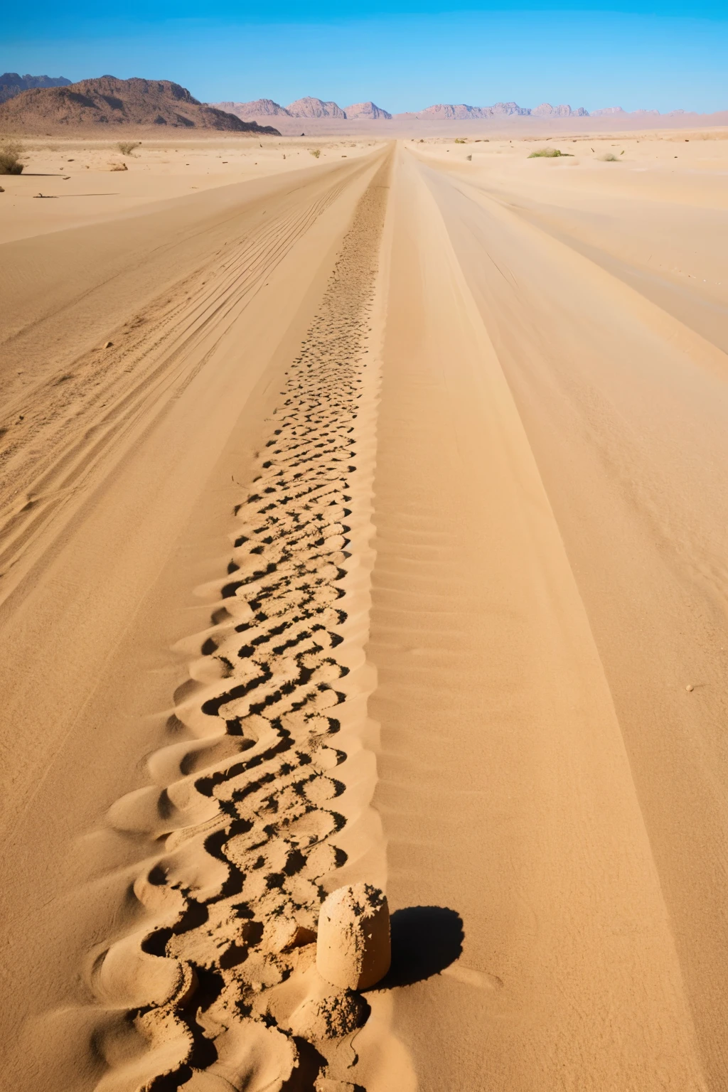 A gigantic worm that is lord of the desert on the ground and destroying everything in its path ((Realistic)) ((best quality))
