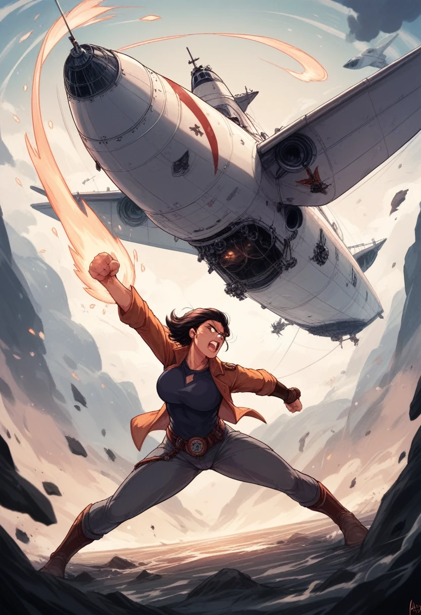 magic,null,Science Fantasy,Mature Woman,airship,Fight,Dispute,masterpiece,high resolution
