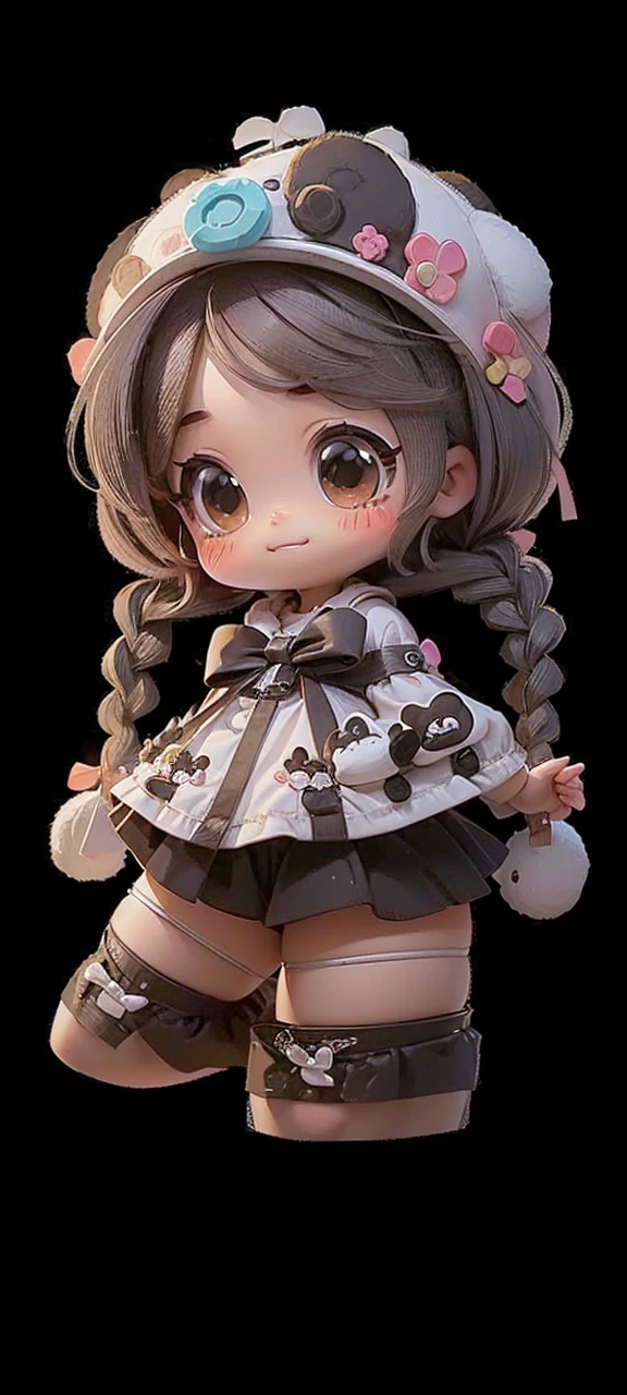 Lolli chibbigirl wearing panda suit with shorts pants, braided hair, outside backyard, happy