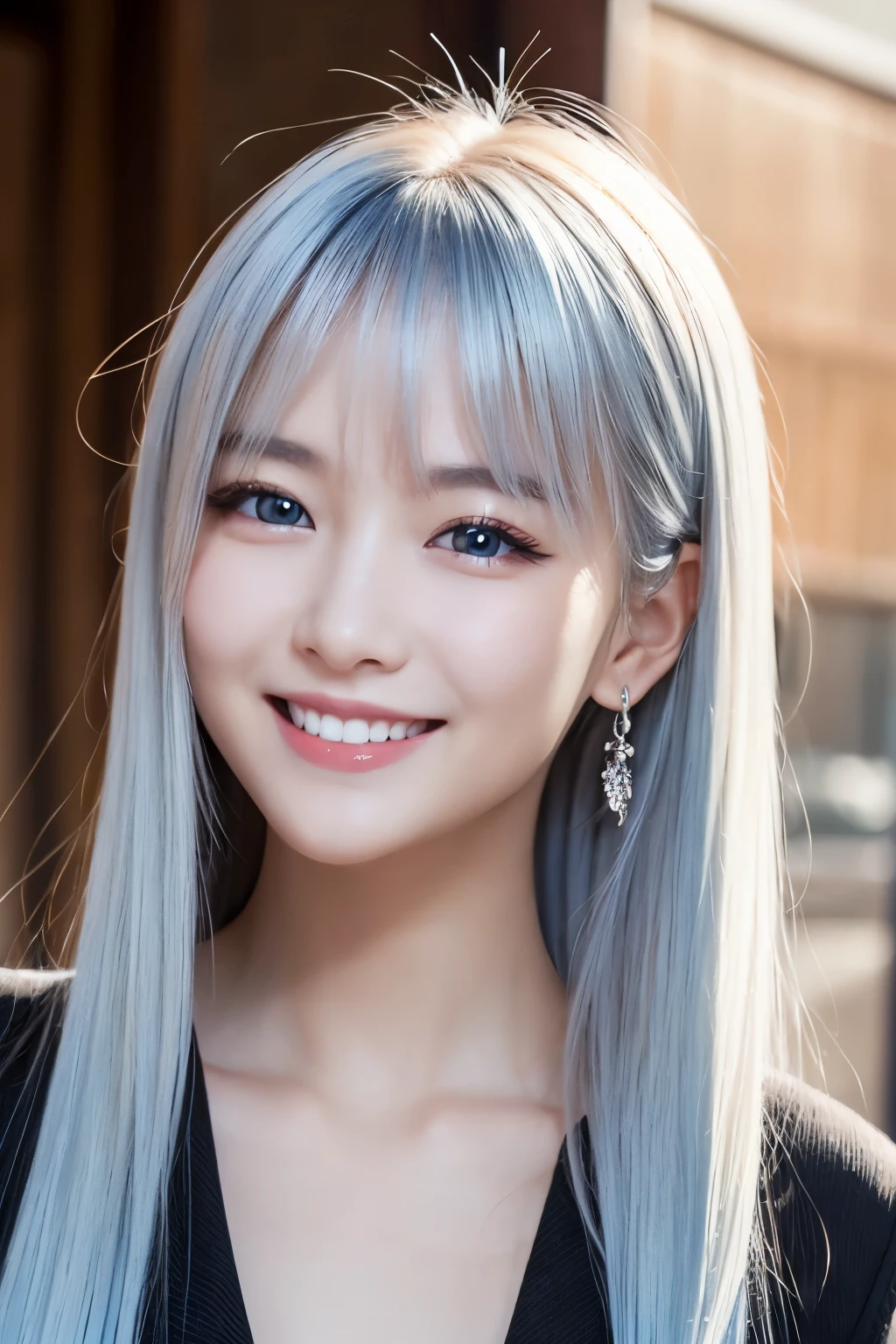 Beautiful Dragon Girl、White skin、blue eyes、Silver Hair、smile、