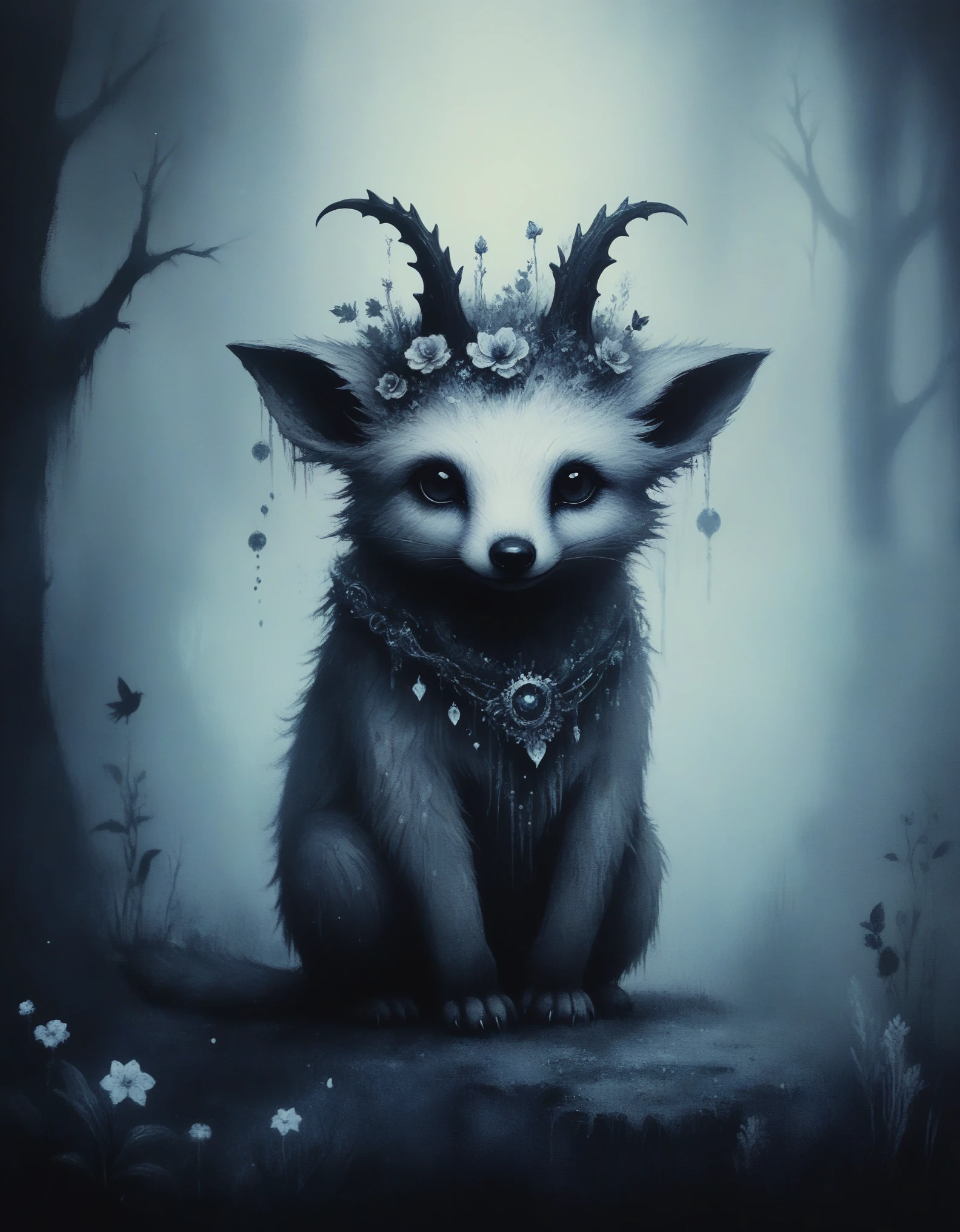 cute magical fantasy animal in the mist, novuschroma64 style