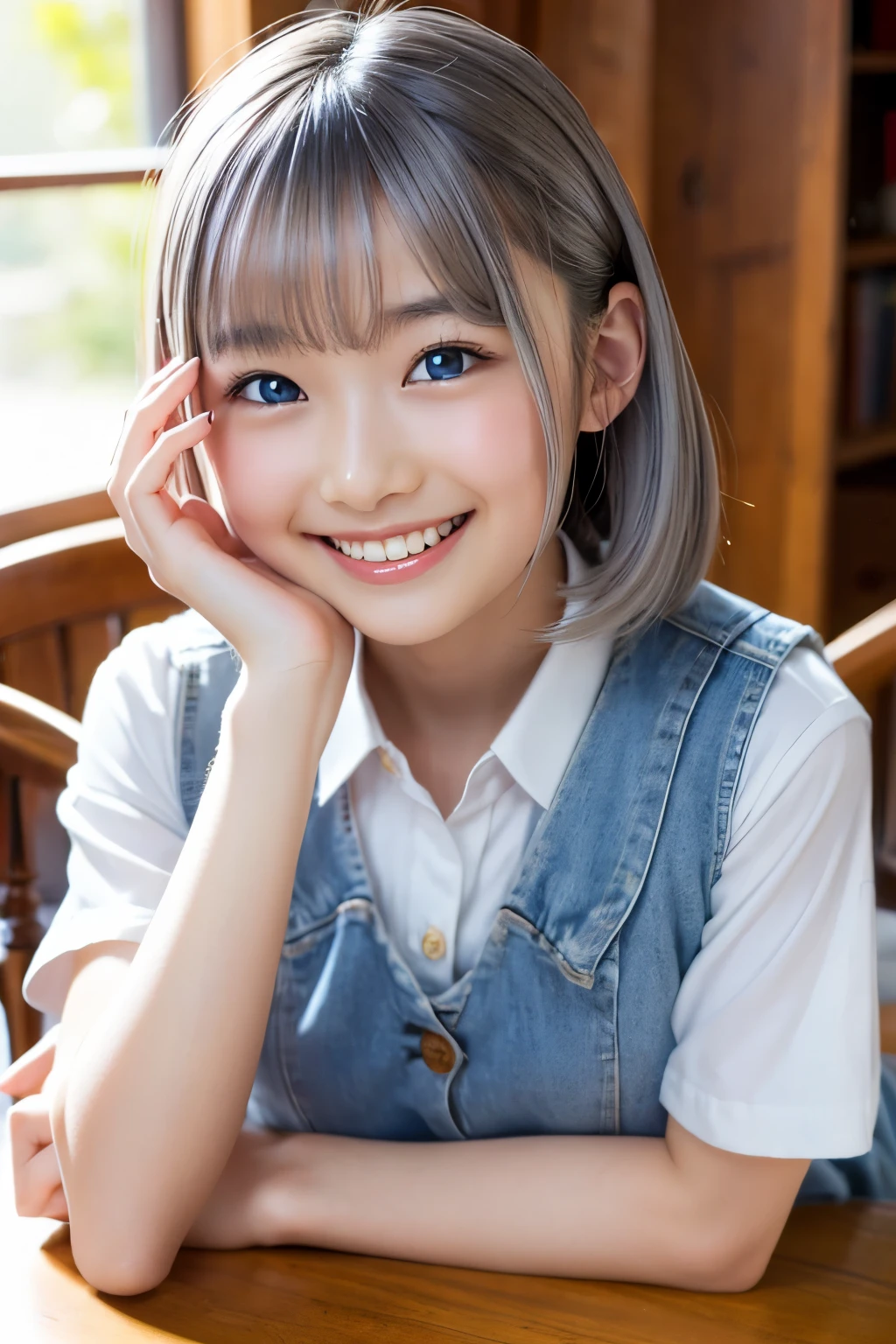 Beautiful Dragon Girl、White skin、blue eyes、Silver Hair、smile、