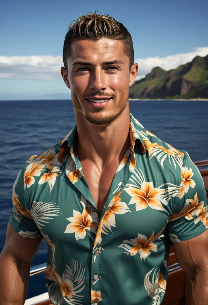 Base model of a handsome Hispanic man , handsome face ,(penis),nsfw, homoerotic, Hawaiian shirt , cinematic, masterpiece