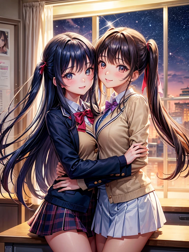 best quality，，smile，blazer，swimsuit，nepal，School，classroom，High-dimensional beautiful girl，Multidimensional beautiful girl，Several girls are depicted，They are hugging each other，Colorful，Different world，Collective of girls，JK，A girl taking off her uniform，future，Sexy and cute，New generation，futureの制服，Ribbon on uniform，Evolution of fashion，middle School girlultiple girls are depicted,harem，idol group，starry sky background，photo shoot，long hair，wearing a cardigan，beautiful girlの国，girl&#39;s paradise，highest quality，big breasts，leather jacket，happy girl,horny girl，Blue eyes，perfect face，standing position，She has her bangs down，fur jacket,Beautiful eyes，smooth hair，perfect eyes，beautiful girl，Angel，Angel Girl，multicolored hair colors，naughty girl，beautiful，High-dimensional beautiful girl，Multidimensional beautiful girl，hoodie，leather jacket，gathering，Group、，