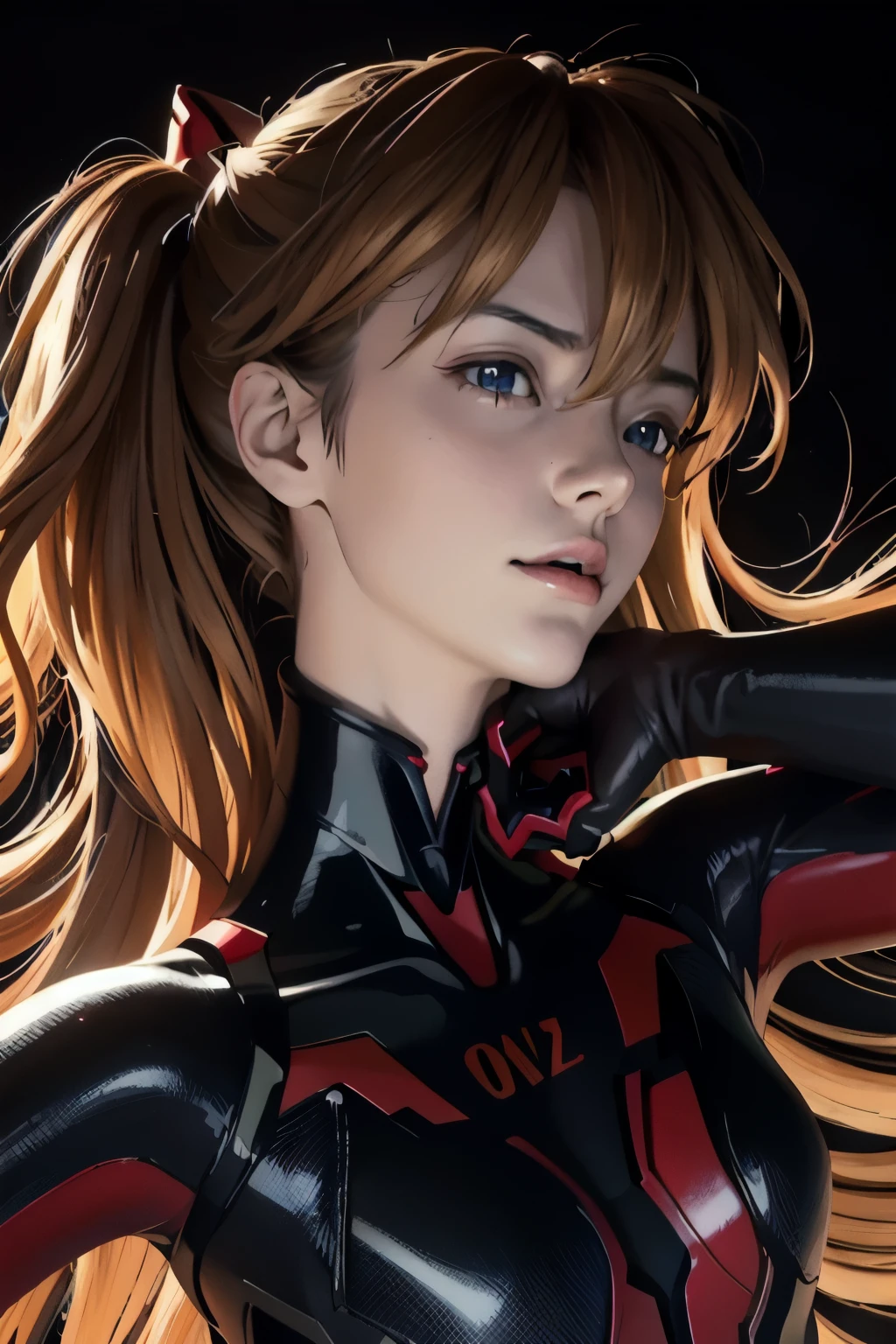 (highest quality, High resolution:1.2), 1 girl, detailed and beautiful eyes,EVA Asuka、Soryu Asuka Langley、dense and beautiful lips, highly detailed eyes and face, long eyelashes, Moderate:oil, Bright colors, HDR, studio lighting, Ultra-fine painting, sharp focus, Physically based rendering, extreme details, portrait, curved body, , perfect shape, Face-to-face audience, sweaty, nice, Half-body photo, displayed in full frame、plug suit