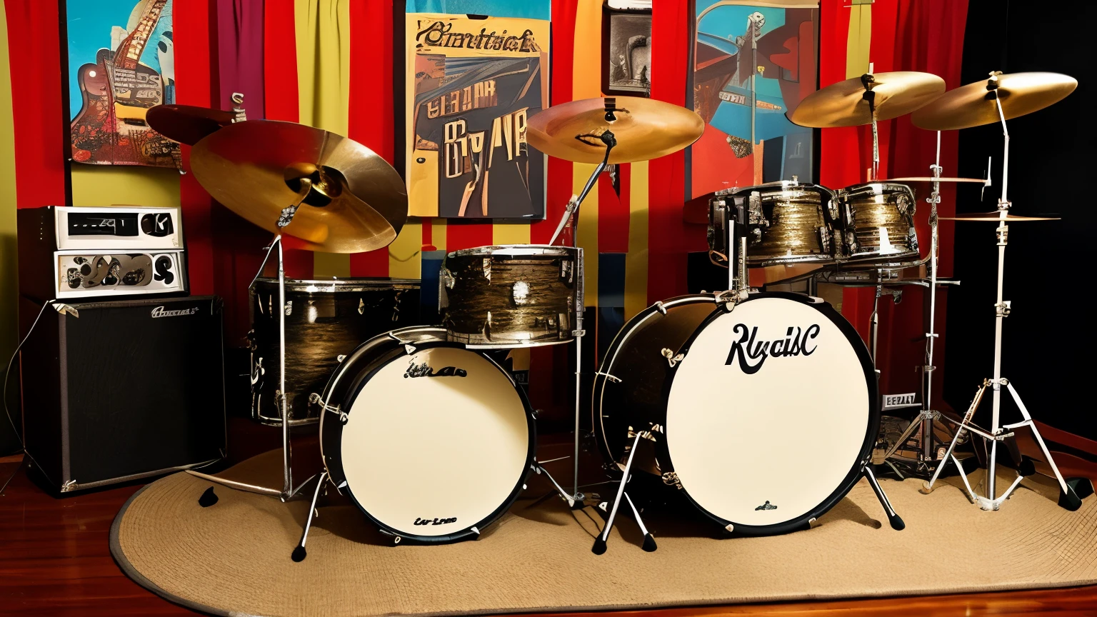 create a rock and roll atmosphere from the 60s, showing the musical side
