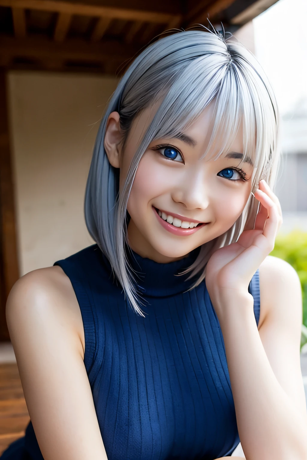 Beautiful Dragon Girl、White skin、blue eyes、Silver Hair、smile、